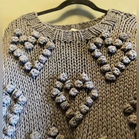Wishlist Heart sweater S/M dark gray Valentines Day knit Pom Pom Sweater - Picture 12 of 16